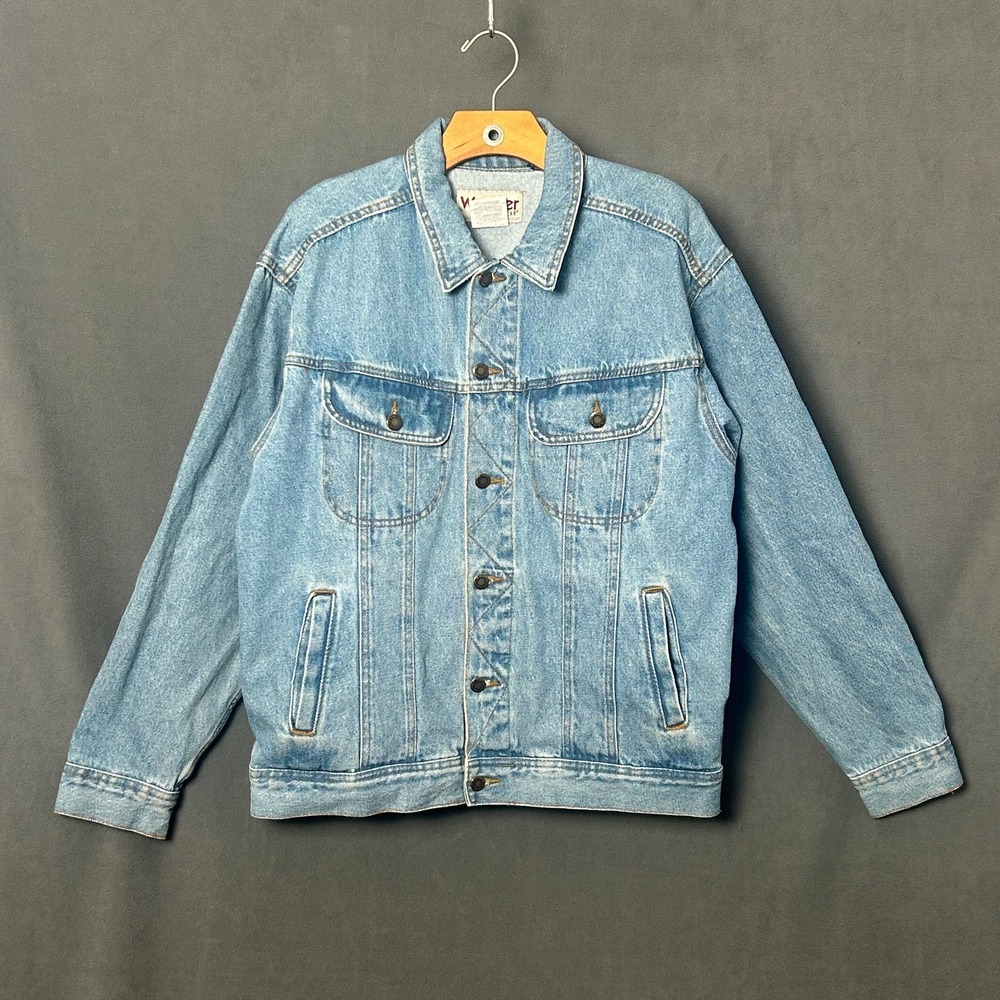 VTG Wrangler Rugged Wear Denim Trucker Jacket Mens Large Blue Jean Western